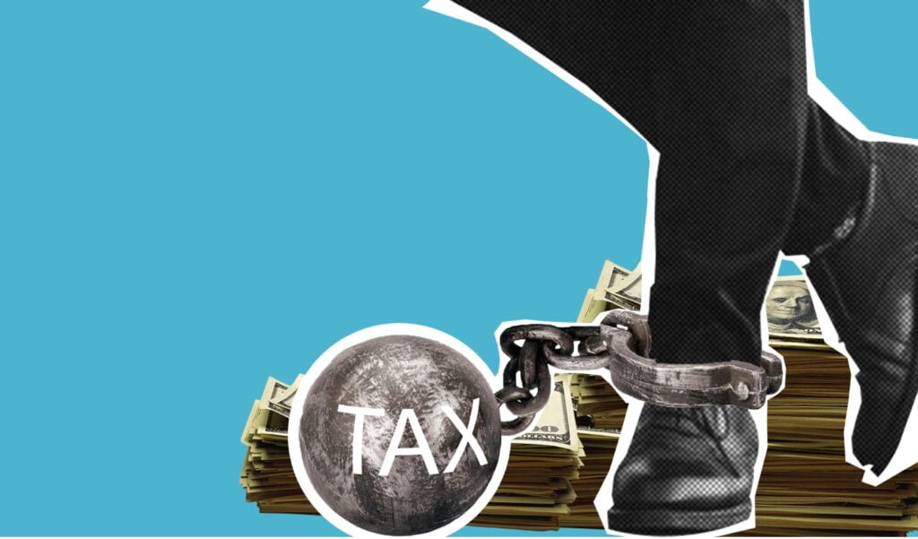 Ball and chain depicting TAX