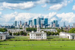View of London with Greenwich Royal Naval Greenwich College in foreground