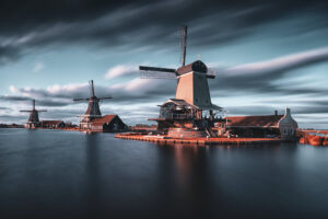 Three windmills in the Netherlands